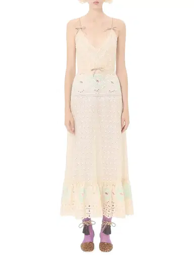 Valentino Garavani Women's Sangallo Midi Dress with Fleur A Jours Fiori - Azure Yellow | Thumbnail 2 Valentino Garavani Women's Sangallo Midi Dress with Fleur A Jours Fiori - Azure Yellow | Thumbnail 2