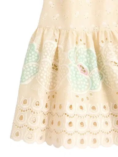 Valentino Garavani Women's Sangallo Midi Dress with Fleur A Jours Fiori - Azure Yellow | Thumbnail 6 Valentino Garavani Women's Sangallo Midi Dress with Fleur A Jours Fiori - Azure Yellow | Thumbnail 6