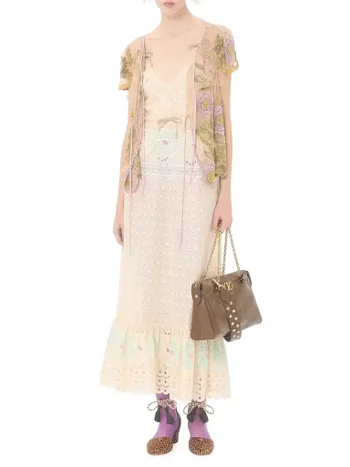 Valentino Garavani Women's Sangallo Midi Dress with Fleur A Jours Fiori - Azure Yellow | Thumbnail 7 Valentino Garavani Women's Sangallo Midi Dress with Fleur A Jours Fiori - Azure Yellow | Thumbnail 7