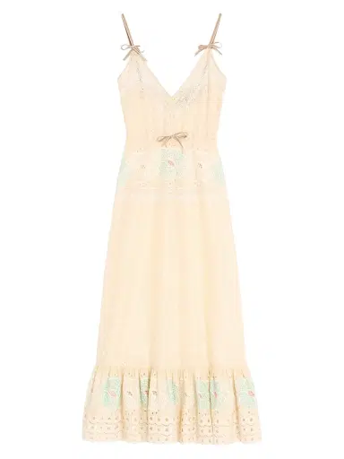 Valentino Garavani Women's Sangallo Midi Dress with Fleur A Jours Fiori - Azure Yellow | Thumbnail 1 Valentino Garavani Women's Sangallo Midi Dress with Fleur A Jours Fiori - Azure Yellow | Thumbnail 1