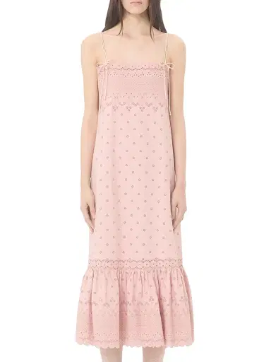 Valentino Garavani Women's Midi Dress in Sangallo with Fleur A Jours Margheritine - Pink - Size 6 | Thumbnail 2