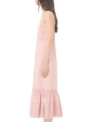 Valentino Garavani Women's Midi Dress in Sangallo with Fleur A Jours Margheritine - Pink - Size 6 | Thumbnail 3