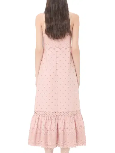 Valentino Garavani Women's Midi Dress in Sangallo with Fleur A Jours Margheritine - Pink - Size 6 | Thumbnail 4