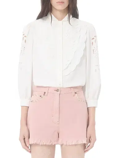 Valentino Garavani Women's Embroidered Poplin Shirt - White - Size 0 | Thumbnail 2