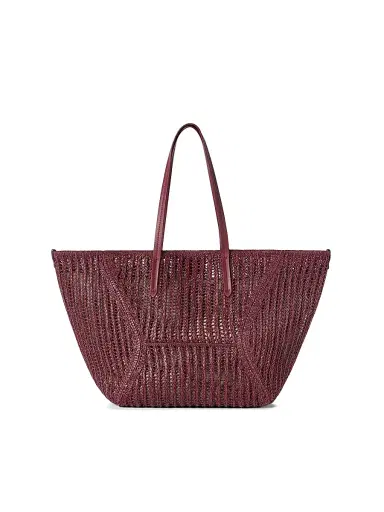 Brunello Cucinelli Women's Duo Tote Bag in Techno Raffia Knit with Monili - Red | Thumbnail 3