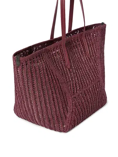 Brunello Cucinelli Women's Duo Tote Bag in Techno Raffia Knit with Monili - Red | Thumbnail 4