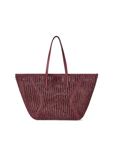 Brunello Cucinelli Women's Duo Tote Bag in Techno Raffia Knit with Monili - Red | Thumbnail 1