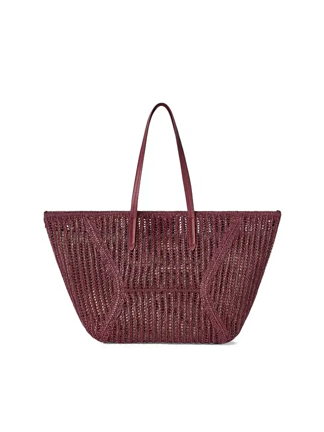Brunello Cucinelli Women's Duo Tote Bag in Techno Raffia Knit with Monili - Red