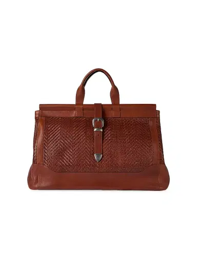 Brunello Cucinelli Men's Braided Leather and Cowhide Doctor Bag - Cognac | Thumbnail 3 Brunello Cucinelli Men's Braided Leather and Cowhide Doctor Bag - Cognac | Thumbnail 3