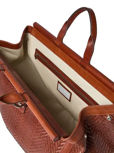 Brunello Cucinelli Men's Braided Leather and Cowhide Doctor Bag - Cognac | Thumbnail 6 Brunello Cucinelli Men's Braided Leather and Cowhide Doctor Bag - Cognac | Thumbnail 6