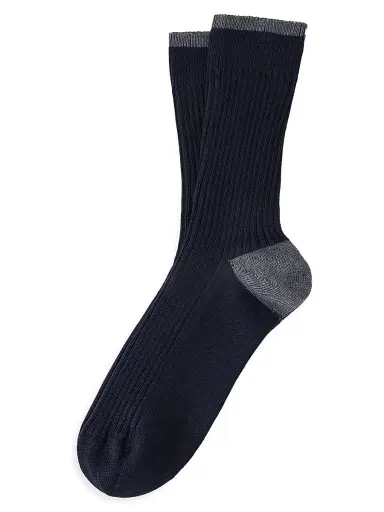 Brunello Cucinelli Men's Cotton Socks - Navy Blue | Thumbnail 1 Brunello Cucinelli Men's Cotton Socks - Navy Blue | Thumbnail 1