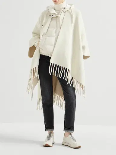 Brunello Cucinelli Women's Wool and Cashmere Reversible Double Knit Poncho - Panama | Thumbnail 6 Brunello Cucinelli Women's Wool and Cashmere Reversible Double Knit Poncho - Panama | Thumbnail 6
