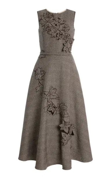 Oscar de la Renta Embroidered Wool-Cashmere Midi Dress | Thumbnail 1