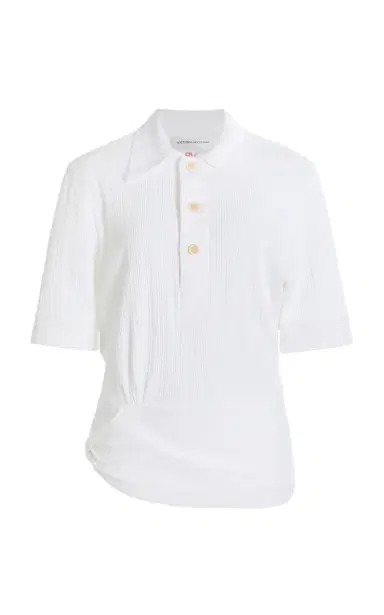 Victoria Beckham Twist Detail Cotton Polo Top | Thumbnail 1