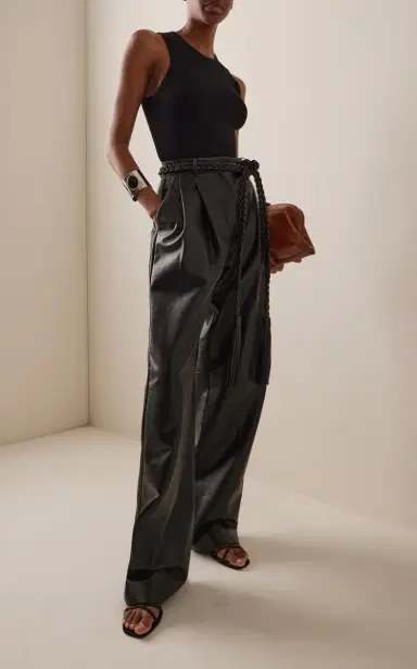 Carolina Herrera Belted Leather Wide-Leg Pants | Thumbnail 2