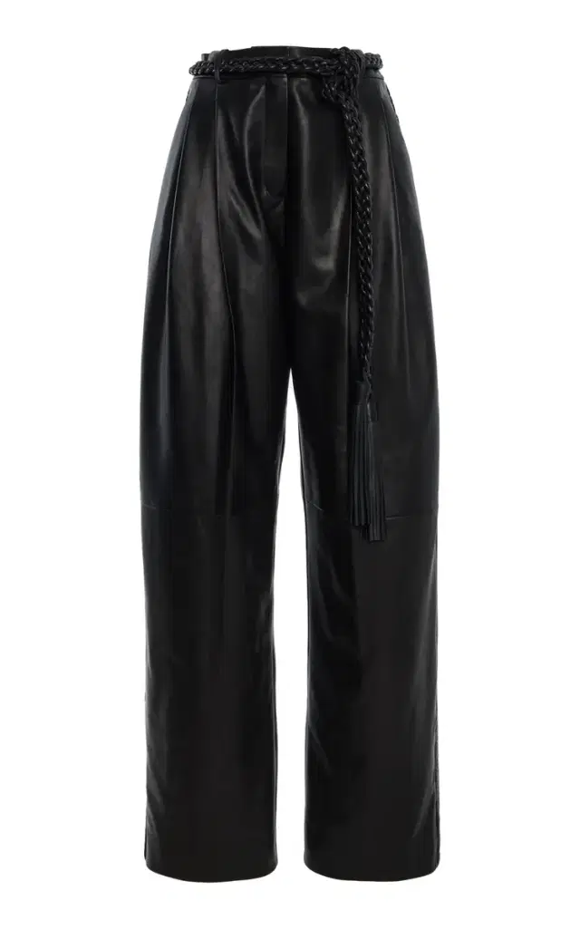 Carolina Herrera Belted Leather Wide-Leg Pants