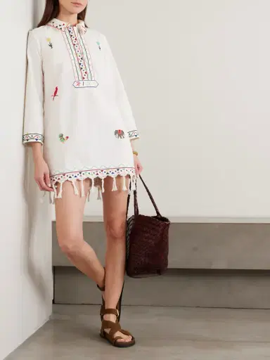 Rixo Astoria Fringed Embroidered Cotton Mini Dress | Thumbnail 2 Rixo Astoria Fringed Embroidered Cotton Mini Dress | Thumbnail 2