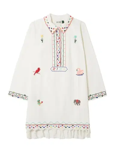 Rixo Astoria Fringed Embroidered Cotton Mini Dress | Thumbnail 1 Rixo Astoria Fringed Embroidered Cotton Mini Dress | Thumbnail 1