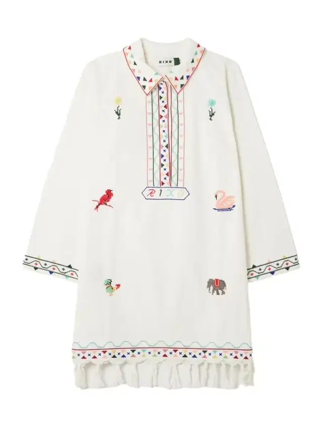 Astoria Fringed Embroidered Cotton Mini Dress