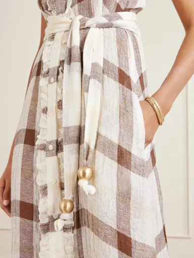 Lisa Marie Fernandez Belted Embellished Tiered Ruffled Checked Linen-blend Gauze Maxi Dress | Thumbnail 4 Lisa Marie Fernandez Belted Embellished Tiered Ruffled Checked Linen-blend Gauze Maxi Dress | Thumbnail 4