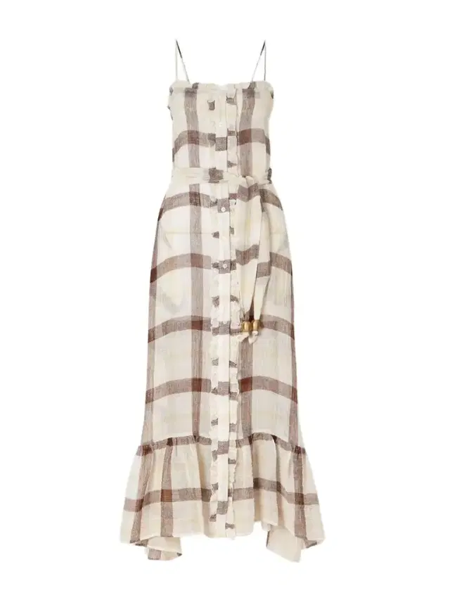 Lisa Marie Fernandez Belted Embellished Tiered Ruffled Checked Linen-blend Gauze Maxi Dress