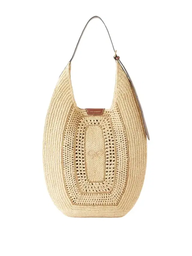 Bow Leather-trimmed Raffia Tote