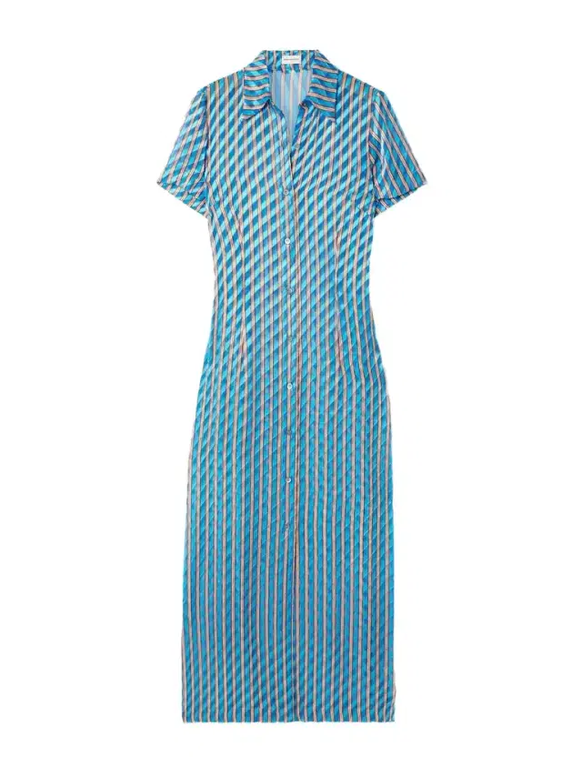 Striped Devoré-satin Midi Shirt Dress