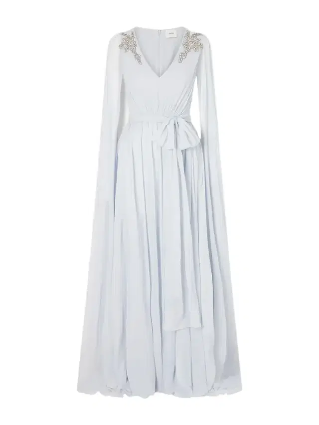 Belted Cape-effect Crystal-embroidered Silk-crepon Gown