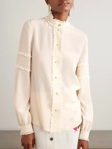 Valentino Garavani Lace-trimmed Silk Crepe De Chine Blouse | Thumbnail 3