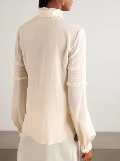 Valentino Garavani Lace-trimmed Silk Crepe De Chine Blouse | Thumbnail 4