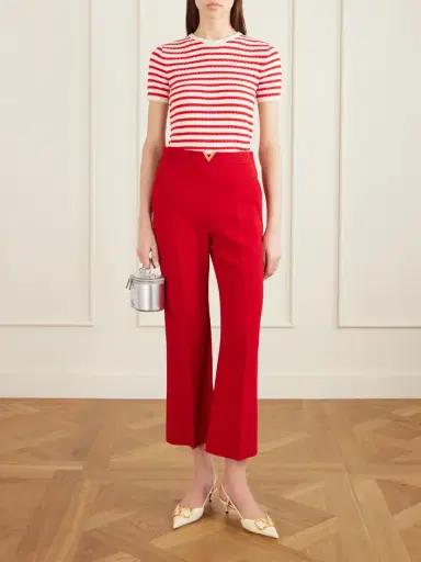 Valentino Garavani Embellished Striped Ribbed Cotton T-shirt | Thumbnail 2 Valentino Garavani Embellished Striped Ribbed Cotton T-shirt | Thumbnail 2