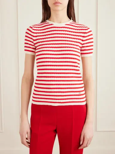 Valentino Garavani Embellished Striped Ribbed Cotton T-shirt | Thumbnail 3 Valentino Garavani Embellished Striped Ribbed Cotton T-shirt | Thumbnail 3