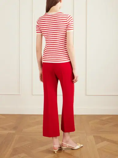 Valentino Garavani Embellished Striped Ribbed Cotton T-shirt | Thumbnail 4 Valentino Garavani Embellished Striped Ribbed Cotton T-shirt | Thumbnail 4