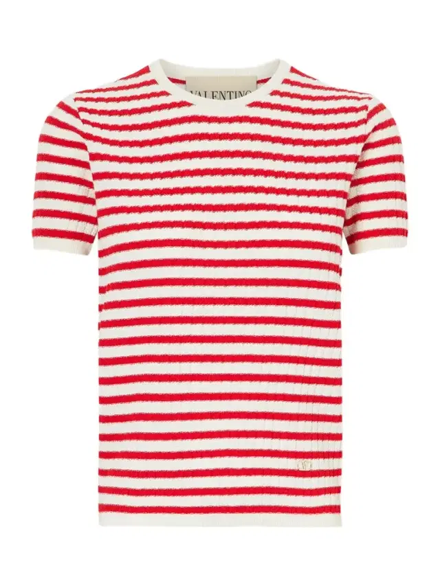 Embellished Striped Ribbed Cotton T-shirt