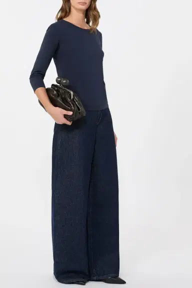 Max Mara Three Quarter Sleeve Stretch Tee - Navy | Thumbnail 2