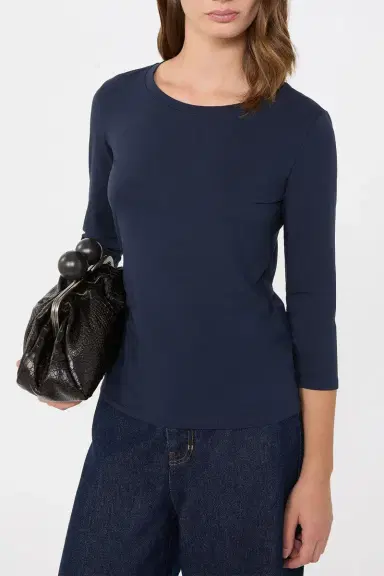 Max Mara Three Quarter Sleeve Stretch Tee - Navy | Thumbnail 3