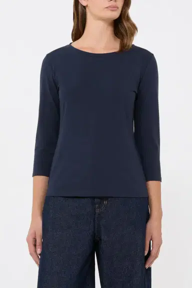 Max Mara Three Quarter Sleeve Stretch Tee - Navy | Thumbnail 4