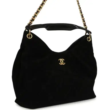 Chanel Chanel Maxi Hobo Bag Black Suede Antique Gold Hardware | Thumbnail 2