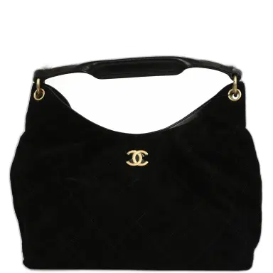 Chanel Chanel Maxi Hobo Bag Black Suede Antique Gold Hardware | Thumbnail 1