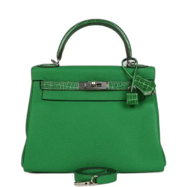 hermes Hermes Kelly Retourne 28 Bambou Togo and Shiny Niloticus Crocodile Touch Palladium Hardware