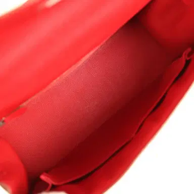 HERMÈS Pre-owned Hermes Flag Kelly Sellier 32 Rouge Casaque and White Epsom Palladium Hardware | Thumbnail 7