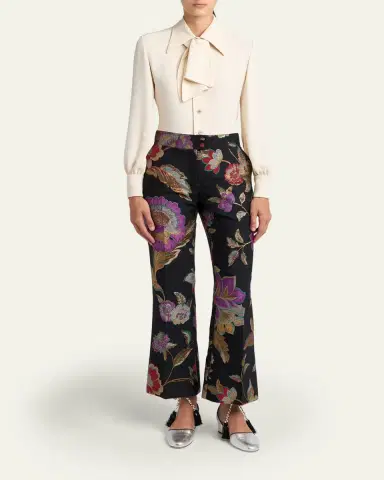 Valentino Garavani Metallic Floral Jacquard Flare Ankle Pants | Thumbnail 2