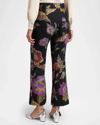 Valentino Garavani Metallic Floral Jacquard Flare Ankle Pants | Thumbnail 3