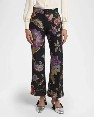 Valentino Garavani Metallic Floral Jacquard Flare Ankle Pants | Thumbnail 4