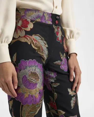 Valentino Garavani Metallic Floral Jacquard Flare Ankle Pants | Thumbnail 5