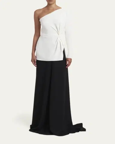 Valentino Garavani Twisted Silk Cady Long-Sleeve One-Shoulder Top | Thumbnail 2