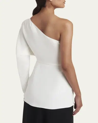 Valentino Garavani Twisted Silk Cady Long-Sleeve One-Shoulder Top | Thumbnail 3