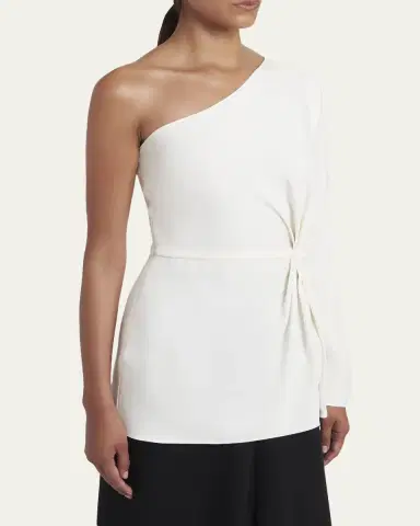 Valentino Garavani Twisted Silk Cady Long-Sleeve One-Shoulder Top | Thumbnail 4
