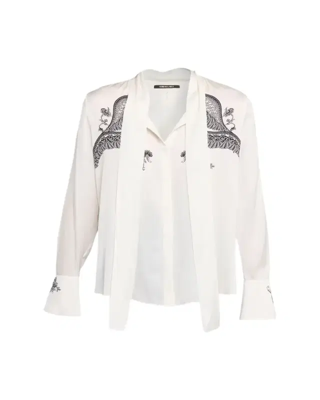 Cynthia Lace-Print Stretch Silk Blouse
