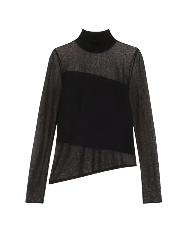 Mock-Neck Asymmetric Sheer Merino Wool Sweater